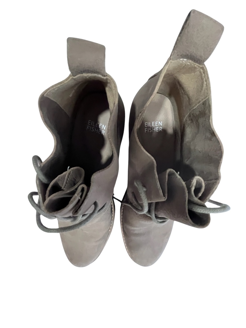Eileen Fisher Nubuck Taupe brown Lace-Up suede Leather Wedge Ankle Boots Size 9 - Picture 11 of 12